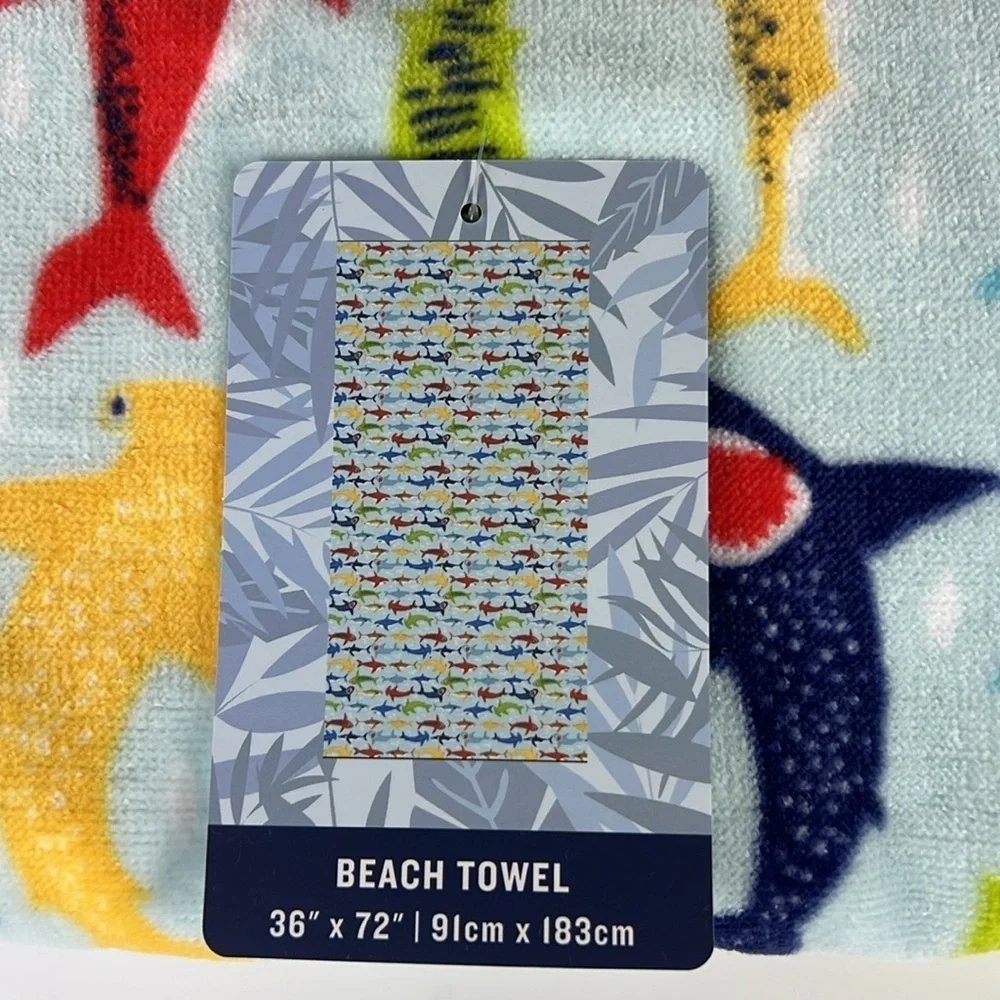 Tommy Bahama Kids Beach Towels Shark Print Multi Color 100% Cotton 2pc NEW